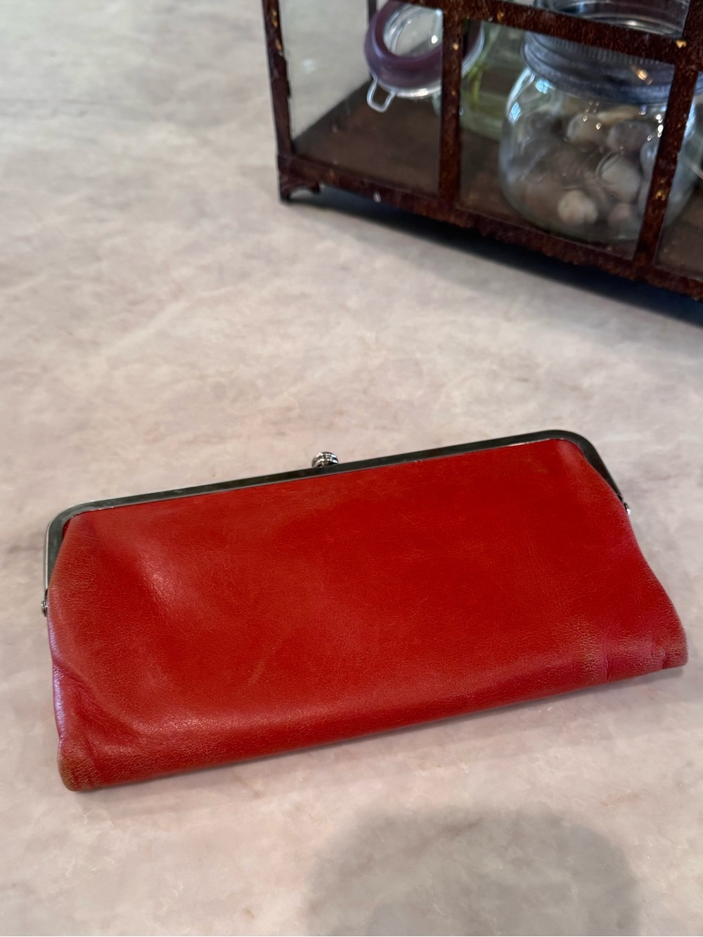 HOBO Lauren Red Leather Frame Wallet Clutch
